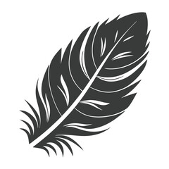 Fototapeta premium Black fluffy feather. Hand drawing vintage art realistic quill feathers for pen detailed isolated vector elegant silhouette