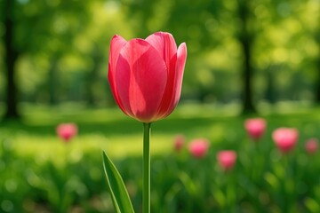 Obraz premium Elegant tulip display in a lush park setting