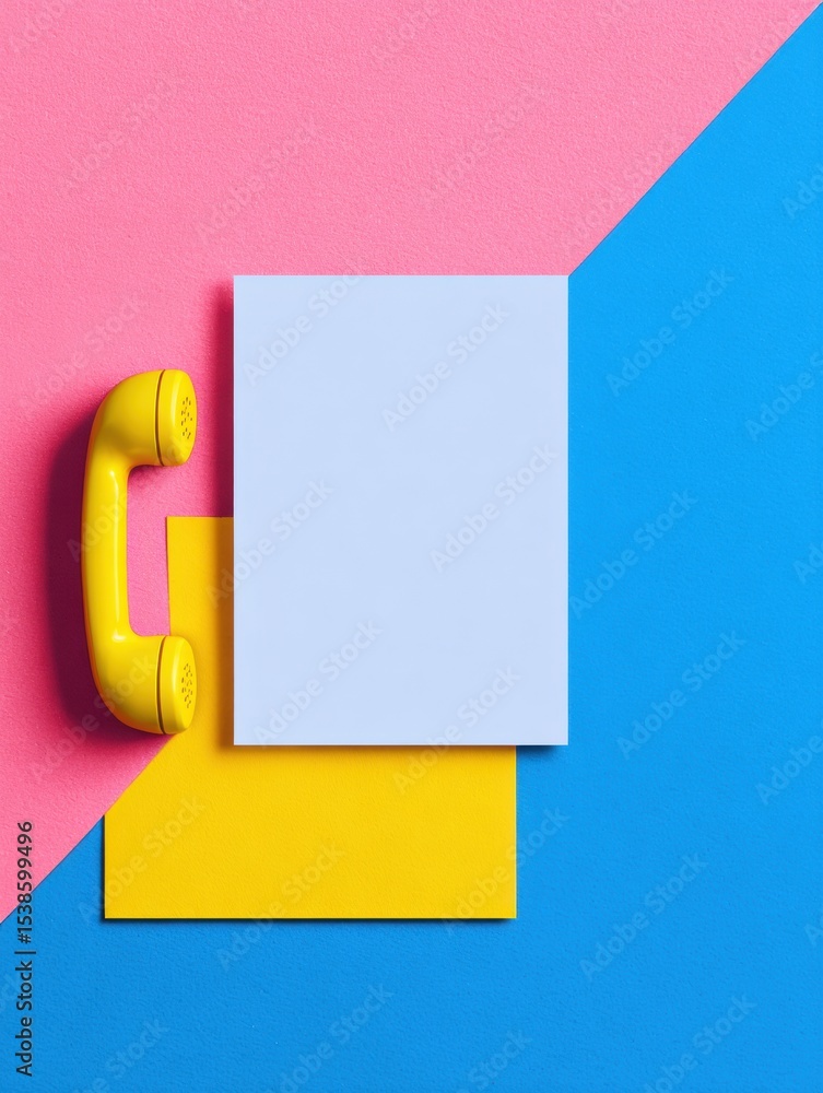 Aufkleber support hotline card layout with customizable elements displayed on vibrant pink and blue backdrop f