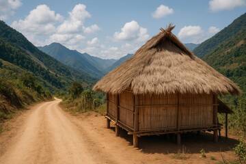 Traditional dwelling of the Akha community in northeastern Laos