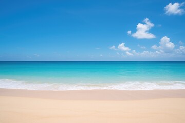 Stunning seaside paradise featuring pristine white sands and a clear blue sky