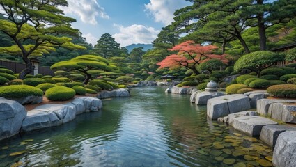 Japanese landscape garden perspective