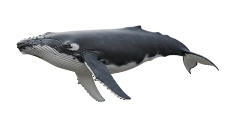 Whale Swimming Isolated on White Background Marine Life