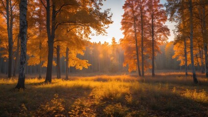 Fototapeta premium Fall dawn in the Vologda area