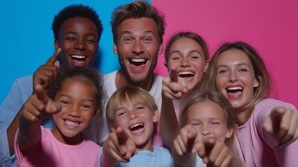 Diverse Group of Happy People Pointing at the Camera A Celebration of Unity and Joy