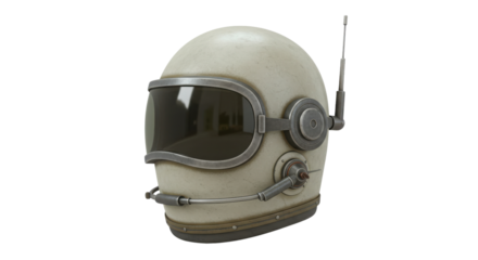 Retro white astronaut helmet with visor and radio microphone isolated