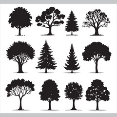 Fototapeta premium Collection of tree silhouettes in various shapes and styles