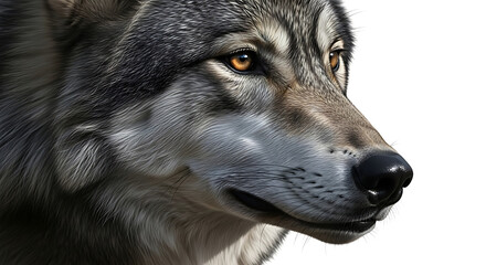 Wolf Face Close-up with Detailed Fur and Intense Eyes