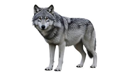 Standing Wolf Looking at Camera Isolated on White