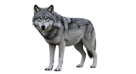 Standing Wolf Looking at Camera Isolated on White