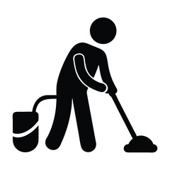 Person mopping floor pictogram black silhouette with bucket vector illustration