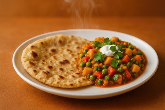 Traditional flatbread served with vegetable stew for a typical evening meal
