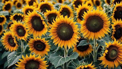 Fototapeta premium Fall sunflower blooms with mature seeds