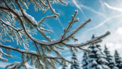 Obraz premium Coniferous tree branches silhouetted against the sky