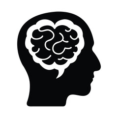 Human head profile with brain symbol creativity and cognitive functionality