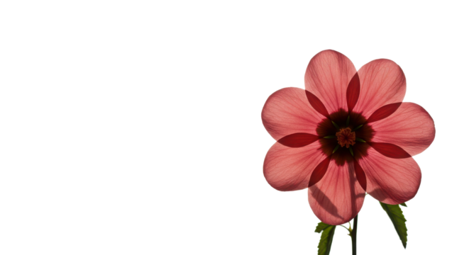 Backlit Pink Flower Petals Isolated on White Background with Copy Space