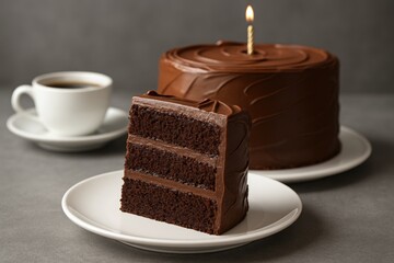 Obraz premium A piece of cake placed before a whole cake