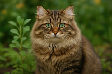 Charming male feline of a brown Siberian breed