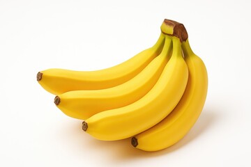 Single yellow bananas on a plain white backdrop