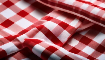 Fototapeta premium close up of a red and white gingham tablecloth with folds and texture macro shot of fabric pattern studio lighting