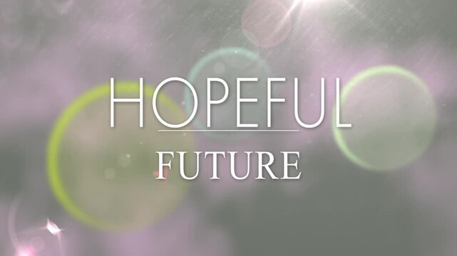 Animated title fading in line then showing HOPEFUL FUTURE over purple haze, after 1-second pause