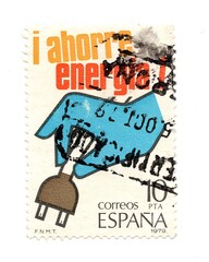 A vintage postage stamp from Spain isolated on a white background.