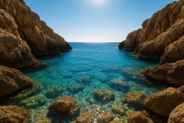Fototapeta premium Crystal-clear waters flowing through rocky formations