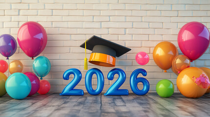 Graduation caps and colorful balloons in 2026 Graduation or celebration in 2026