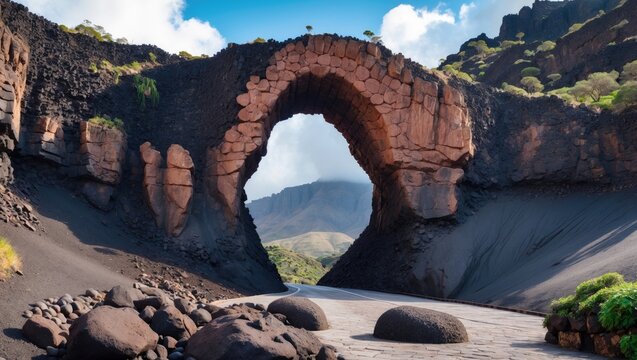 Natural volcanic arch formation measuring 30 meters long in the southern region of Tenerife