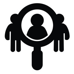 Magnifier and man solid icon, design recruitment concept. Vector graphics. Search for job candidate, human recourse sign on white background, style mobile or design.