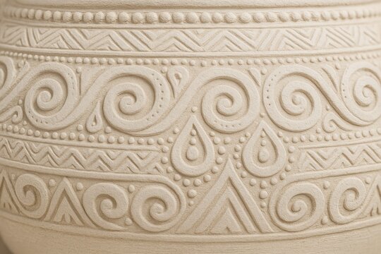 Close-up of handcrafted clay pottery