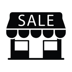 Minimalist vector illustration of storefront displaying sale sign for retail promotions