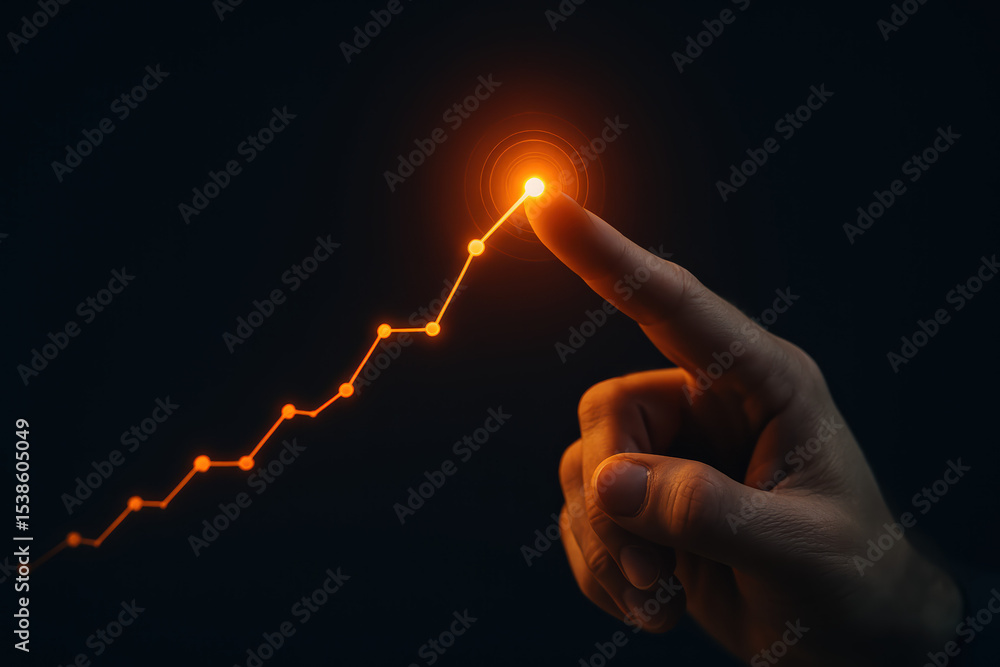 Poster innovation drives progress as a close-up interacts with a glowing node symbolizing growth and future