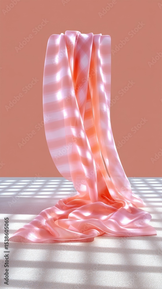 Poster pink fabric drape with shadow and grid pattern