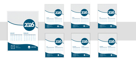 Unique modern colorful 2026 new year calendar design.New Calender design template 2026 vactor design wall calender12 month.Wall calendar design template for 2026, minimalist, clean, and elegant design