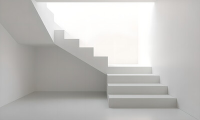 Minimalist white staircase in a bright room with conceptual architecture design