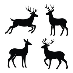 Naklejka premium Deer Silhouettes Vector Set Running, Standing, and Grazing Poses