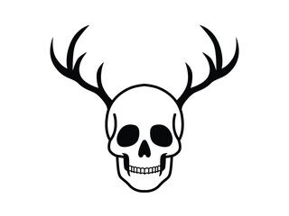 skull icon with deer antlers, deer antler skull illustration, skull logo