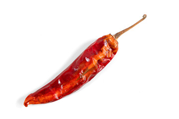 Top view of a large dried Red Chili Peppers Isolated on a White Background