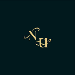 bold concept design elegant and curvy style monogram NU wedding logo initial letter