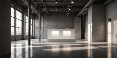 Architectural Lighting Showcase Dramatic industrial interior featuring innovative lighting solutions interacting with structural elements. Light and shadow play across the