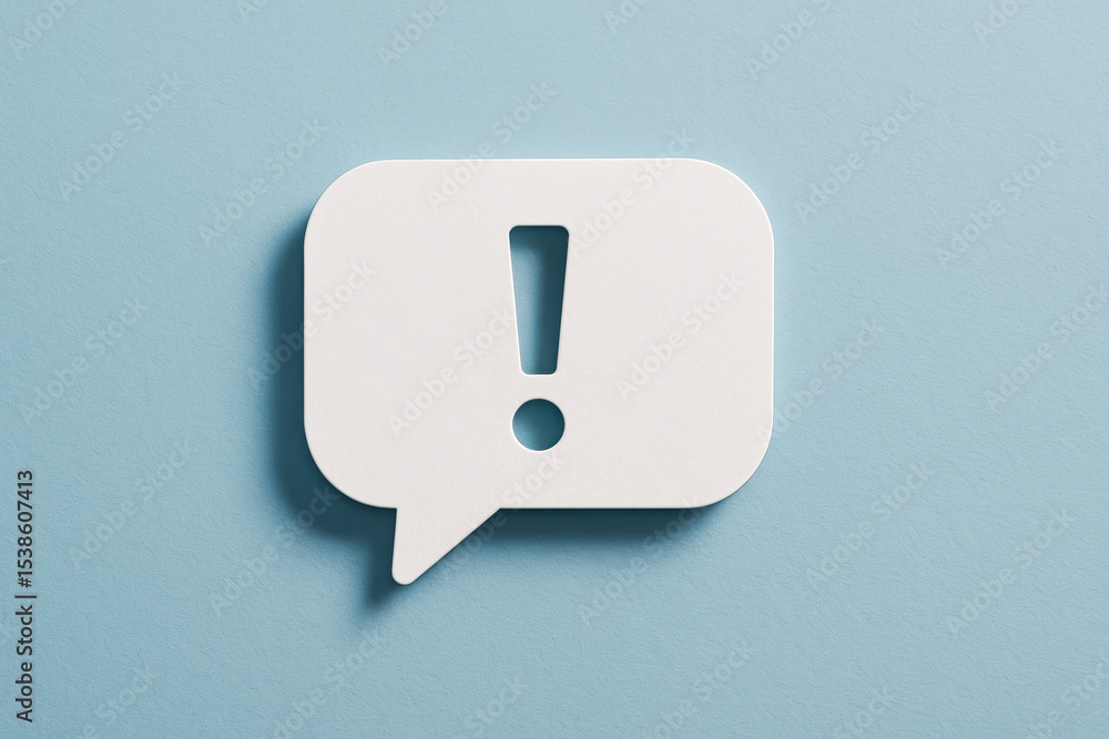 Poster a white chat bubble with an exclamation mark represents alertness and communication highlighting urg