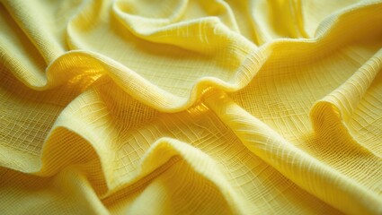 Blur. The gentle folds and central twist of this yellow fabric emphasize its smooth texture, producing a visual rhythm of light and shadow across the surface.