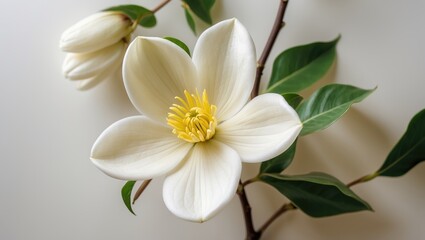 Fototapeta premium Magnolia champaca or Michelia champaca flower, commonly called champak in English, is recognized for its fragrant blossoms and its timber utilized in woodworking.