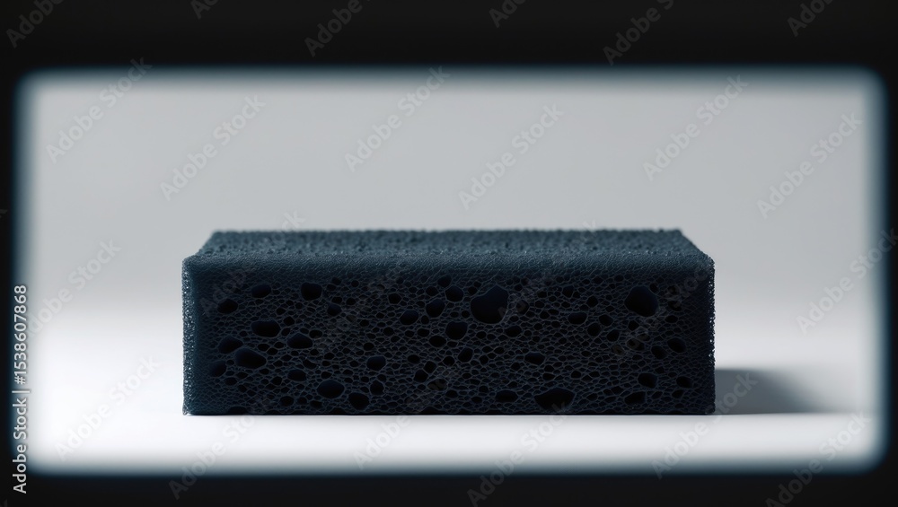 Poster close-up of a scrubbing sponge isolated on a white background, emphasizing its textured surface and 