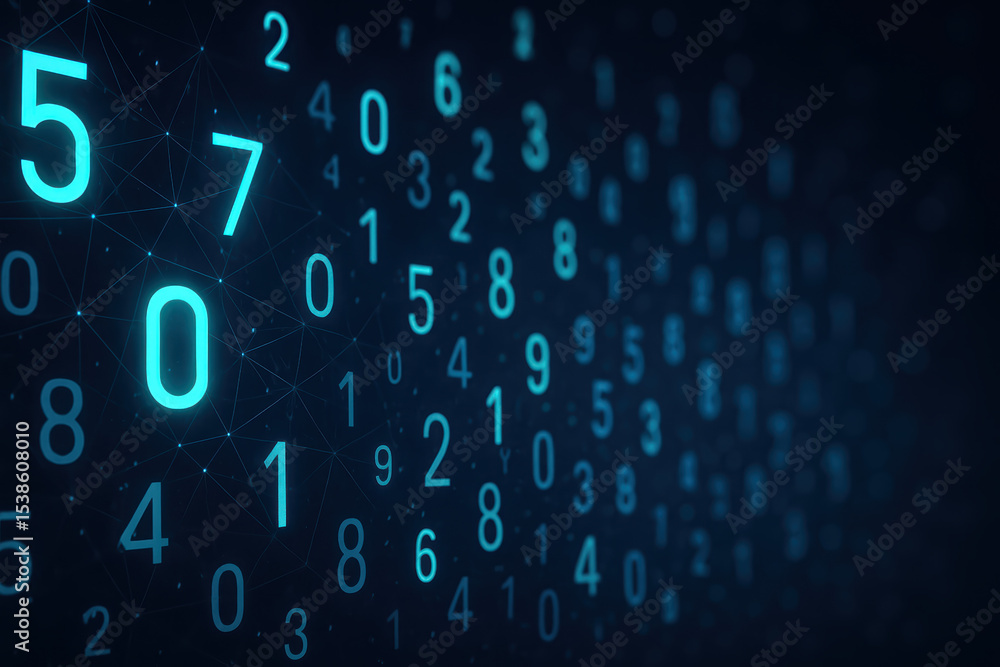 Poster digital innovation is represented through clusters glowing cyan digits symbolizing data and analytic