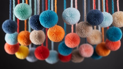 Vibrant Colorful Pom-Pom Garland Craft Decor Hanging Textile Texture