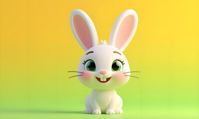 Obraz premium Cute 3D Cartoon Easter Bunny Smiling on Green and Yellow Background