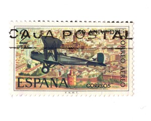 A vintage postage stamp from Spain isolated on a white background.