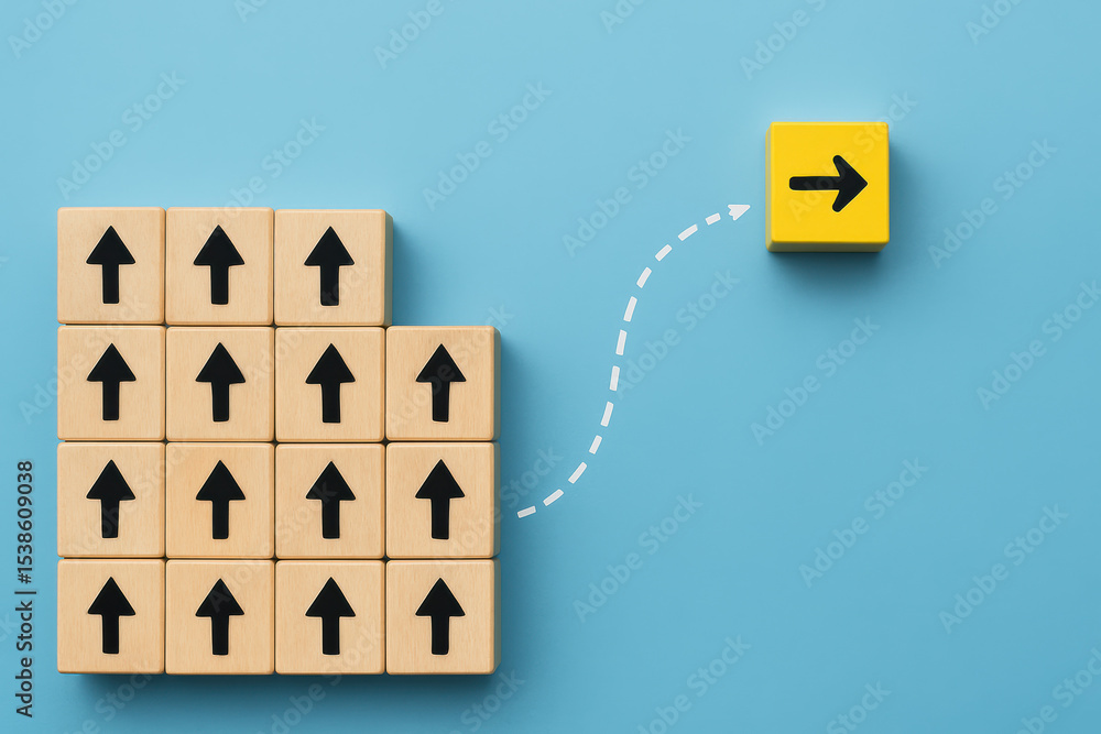 Poster concepts leadership and innovation emerge as a single block diverges from a unified group moving for